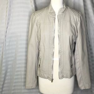 EXPRESS Tan Zip Leather Jacket Quilted Shoulders M